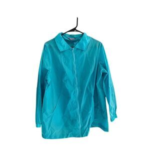 Woman Within Turquoise Blue Full Zip Lightweight Windbreaker Jacket Plus Size‎